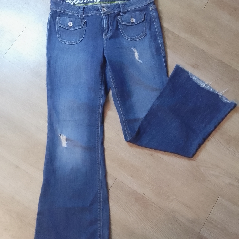 DKNY Dark Blue Distressed Flare Jeans